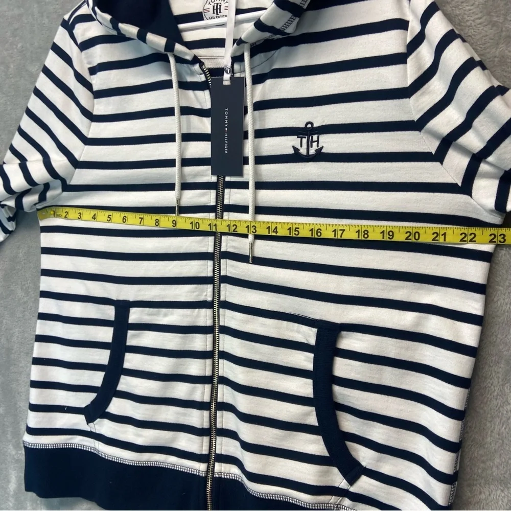 Tommy Hilfiger Nautical White Navy Stripped Zipper Front Hoddie - Picture 8 of 9